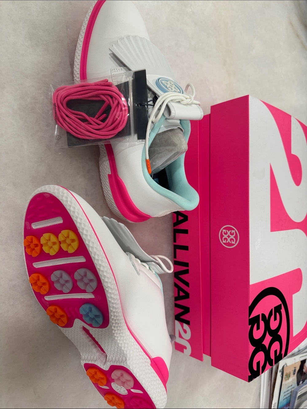 G/FORE White and Pink Women's Athletic Golf Shoes